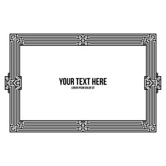 Art deco horizontal frame with native american elements on white background. Monochrome colors. Useful for invitations, postcards and covers.
