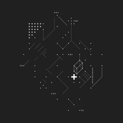 Complex design element in glitch style on black background. Useful for prints, posters and covers.