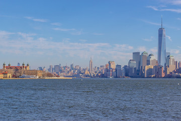 Manhattan&Ellis Island view from liberty island, New York, USA