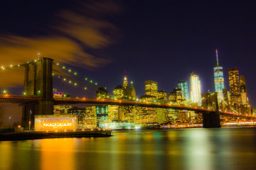Fototapeta na wymiar Blurred Brooklyn Bridge, NYC, USA