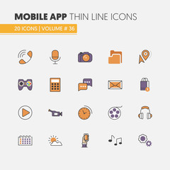 Mobile Application Linear Thin Line Vector Icons Set with Smartphone and Mobile Services