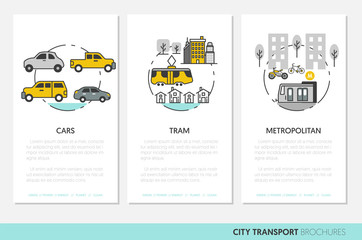 City Transportation Business Brochure Template with Linear Thin Vector Icons