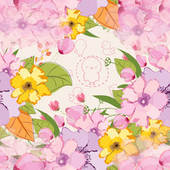 Fototapeta na wymiar Seamless pattern with flowers spring time