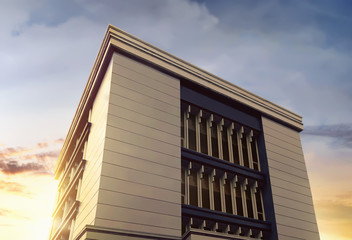 View of modern glass building skyscraper