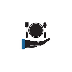 fork plate spoon on hand vector icon