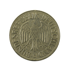 1 german mark coin (1956) reverse isolated on white background