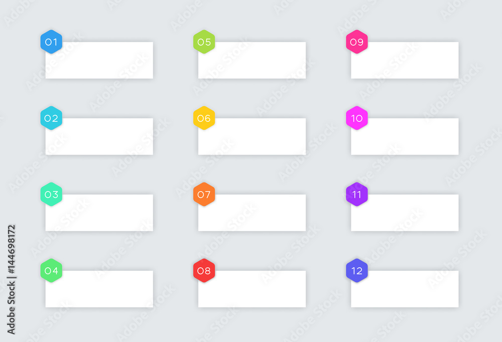 Poster 1 to 12 Simple Vector Text Boxes With Hexagons and Shadows