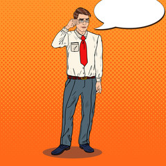 Pop Art Shocked Businessman in Eyeglasses. Vector illustration