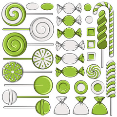 Set of color illustrations with mint candies. Isolated vector objects on white background.