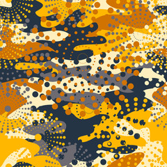 Camouflage and halftone pattern background seamless, mask clothing print. Repeatable camo vector. Dazzle paint masking abstract illustration