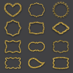 Golden frames vintage style. Glitter texture. Vector illustration