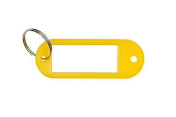Yellow key tag isolated on white background.(With clipping path.)