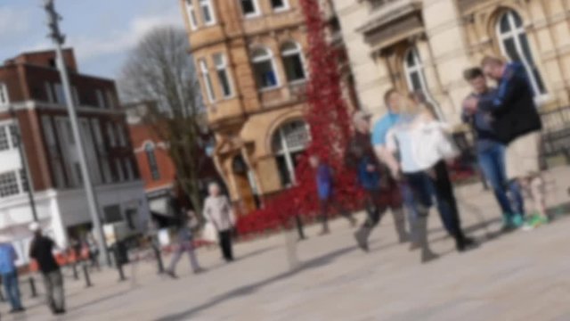 Time lapse effect applied to shoppers in Hull city center (blurred).