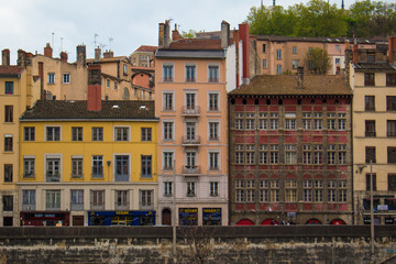 Obraz premium Lyon old buildings along river Saone