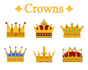 Set of gold king crown or pope tiara.Vector illustration.