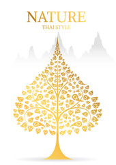 Bodhi tree and leaf gold color of thai tradition vector - 144701582