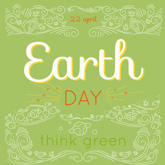 Earth Day hand drawn lettering card, modern linear style.