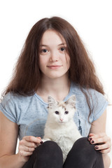 girl and cat