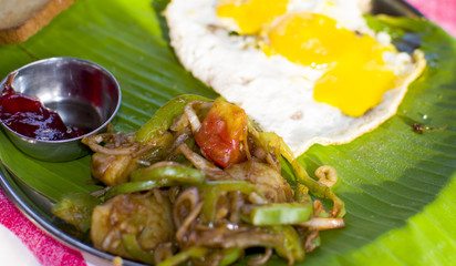 the Indian national dish on banana leaves
