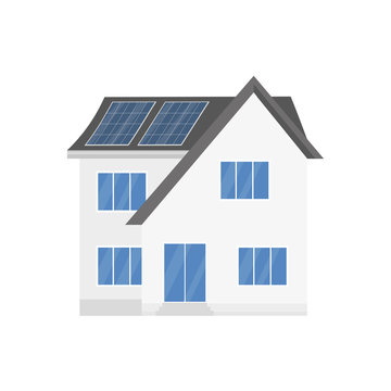 Clean modern house with solar panels. Eco friendly alternative energy