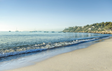 Fototapeta na wymiar Nice view of the beach on a sunny day. France. Cote d'Azur.