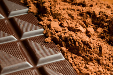  chocolate bar and cocoa powder like a full frame background 