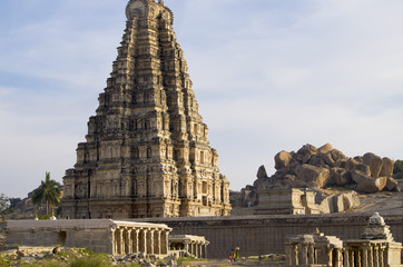 architectural construction virupaksha temple  in the ancient city of Hapmi in India 
