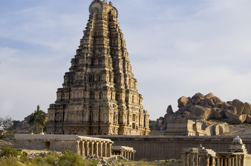 architectural construction virupaksha temple  in the ancient city of Hapmi in India 

