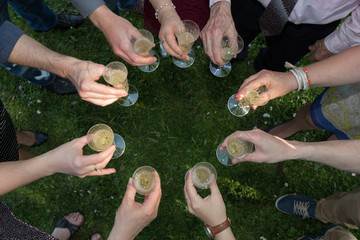 guests put themselves in circles and toast together with their glasses