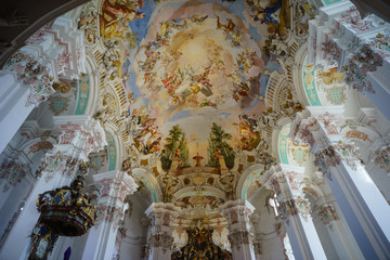 D, Baden-Württemberg, Oberschwaben, Barockkirche von Steinhausen, Blick in Decke mit Fresken