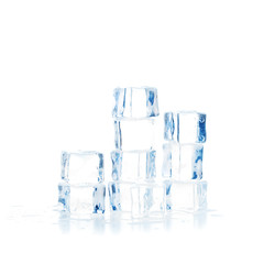 Ice Cubes and Water Drops on White Background