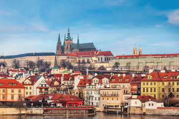Naklejka na ściany i meble Panorama of Prague with red roofs