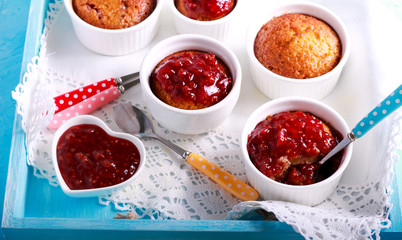Coconut and raspberry puddings