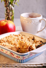 Apple crumble cake in a tin