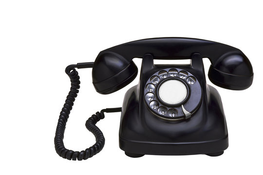 vintage black telephone isolated on white background