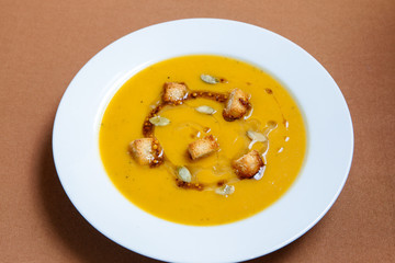 Homemade pumpkin cream soup