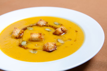 Homemade pumpkin cream soup