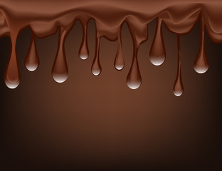 Drops of Melted Chocolate Isolated on Brown Background.