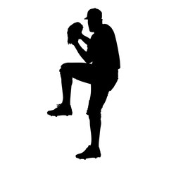Pitcher, baseball player vector silhouette, front view