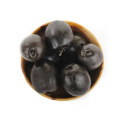 olives in wooden cup isolated