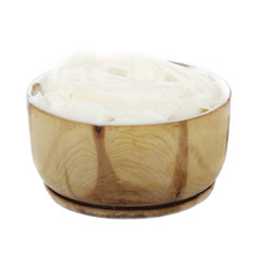 mayonnaise in wooden cup isolated