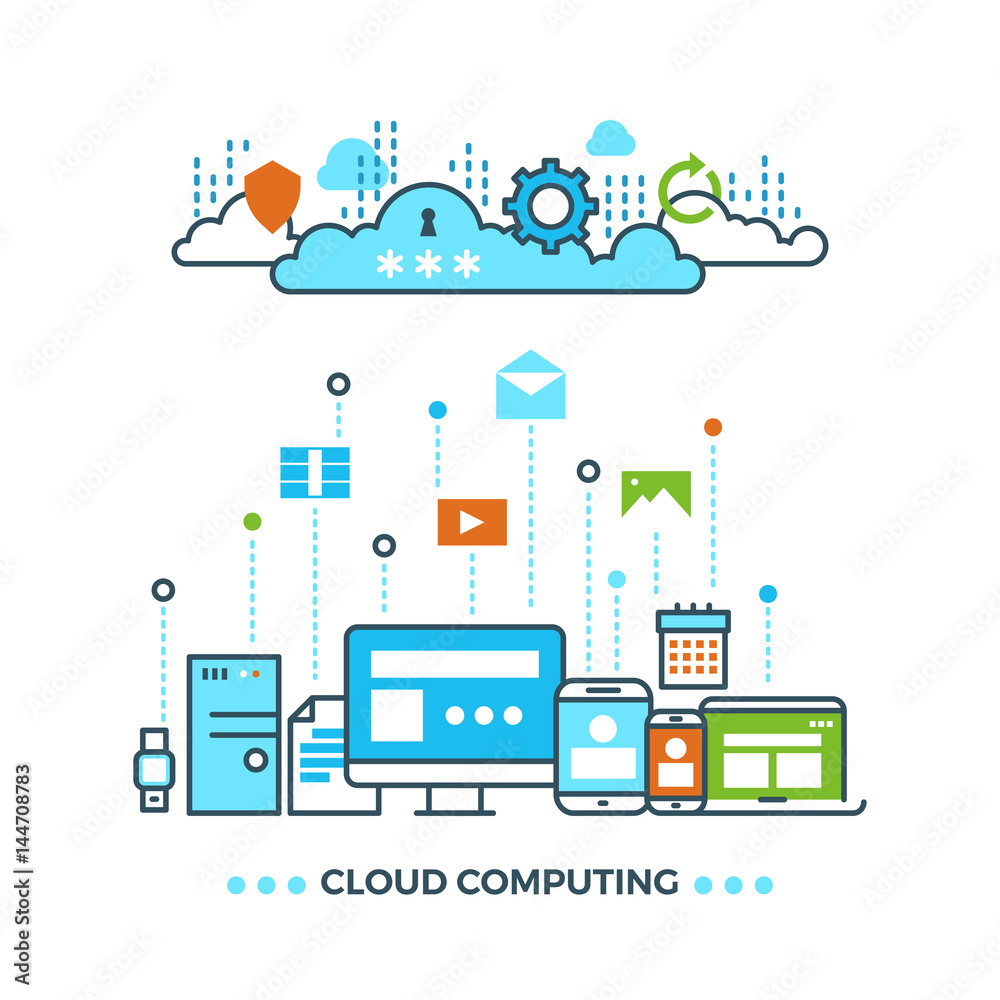 Poster digital cloud computing, computer data storage vector business concept