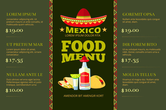 Mexican Cuisine Food Restaurant Menu Vector Template