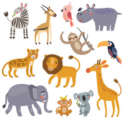 Animals of the jungle. Vector set of characters.