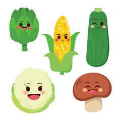 Cute group of fresh healthy vegetable cartoon characters