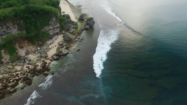 Aerial View of the Ocean Coast, Baech and Cliff