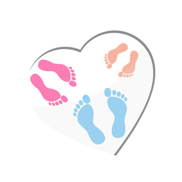 Family footrpints in the heart Frame. Flat Design vector illustration.