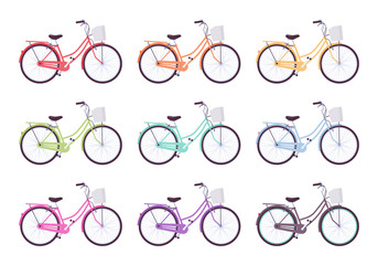 Fototapeta premium Set of female bicycles in different colors