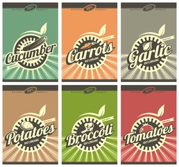 Farm fresh vegetables vector labels collection
