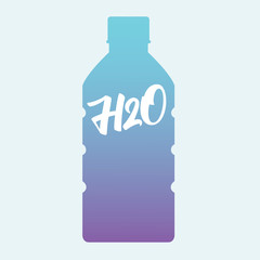 Bottle of water with H2O sign. Flat design vector illustration.